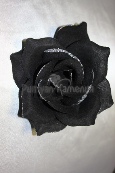 Роза бархат черная с серебром D=120mm